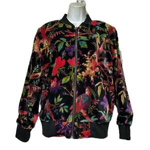 parsley & sage full zip quail bird boho art to wear Velour jacket Size L